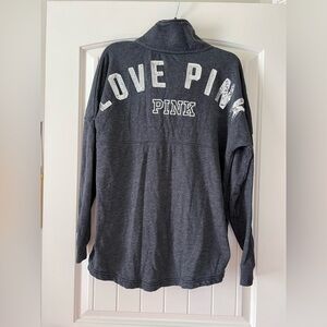 Victoria's Secret Pink Medium Varsity Quarter Snap Pullover Bling Sweatshirt